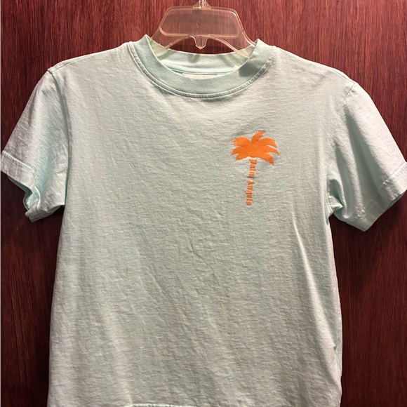 Palm Angels Light Blue Tee with Orange Palm Design - Picture 1 of 7